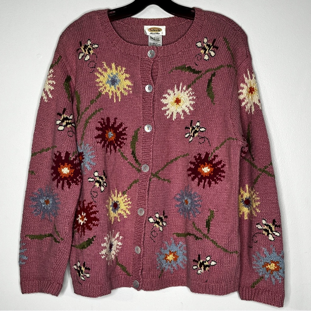 Floral Knit Button-Up Cardigan Sweater - Mauve - Picture 3 of 7